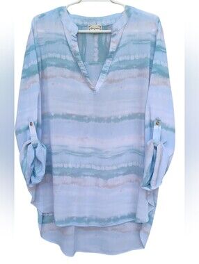 Cloth & Portrait Blue/Aqua Watercolor Stripe Blouse Size XXL